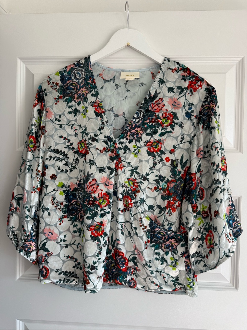 Anthropologie Maeve Umi Wrap Floral Silk Blend Kimono Sleeve Top S